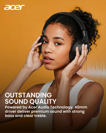 Acer OHR205 Wireless Bluetooth 6.0 Headphones Foldable Over-Ear Headphones Memory Foam Earpads Multipoint for Travel,Home,Office