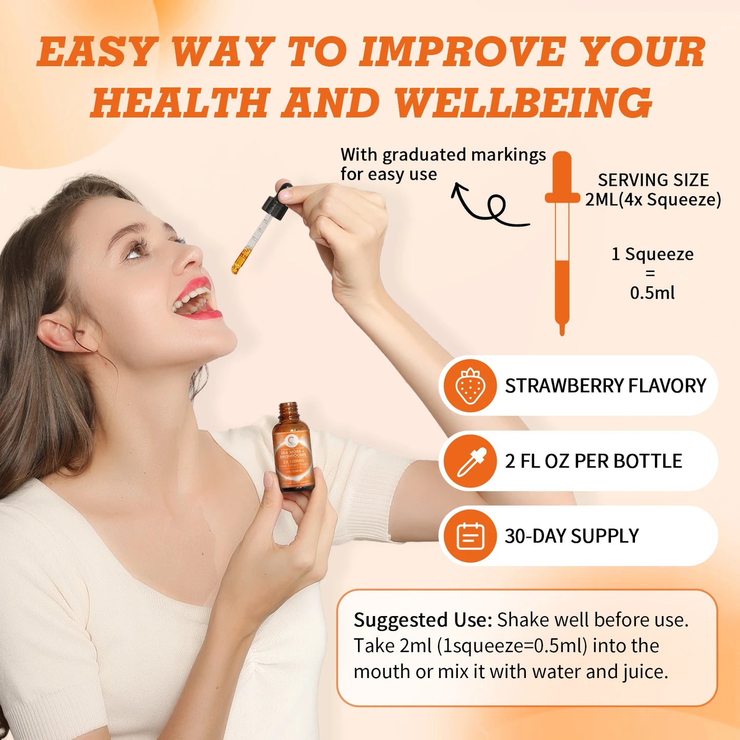 GPGP GreenPeople 60ML Organic Sea Moss & Mushroom Drops Support Brain and Neural Health, Increase Memory, Improve Focus