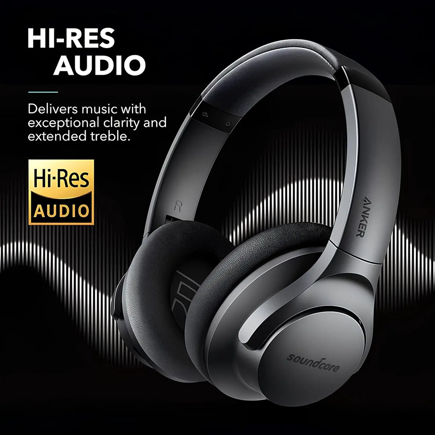 Soundcore Anker Life Q20 Hybrid Active Noise Cancelling, Wireless Over Ear Bluetooth Headphones, 60H Playtime (Refurbished)
