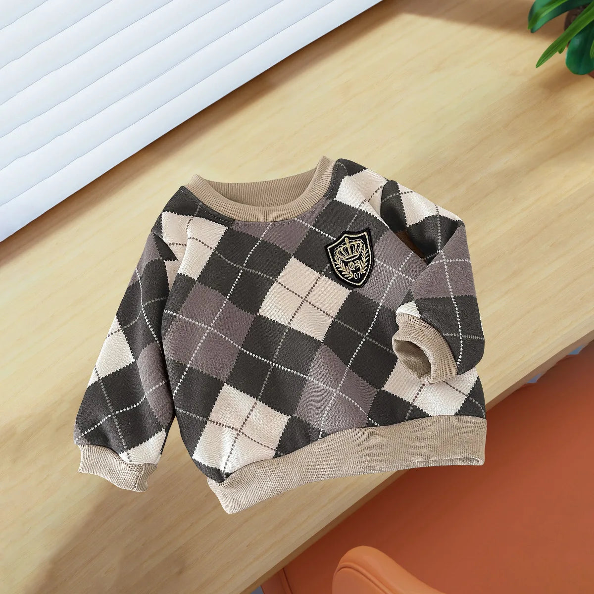 New Children's Warm Long-sleeves Boys And Girls Preppy Style Fashion Plaid T-shirt Kid's Clothing Knitwear Fleece-lined Top
