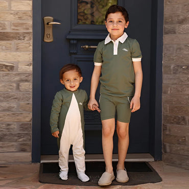 AA-SS26 Bow shabbos robe set family matching kds clothing olive leaf printed girls dresses boys shirt leggings baby romper