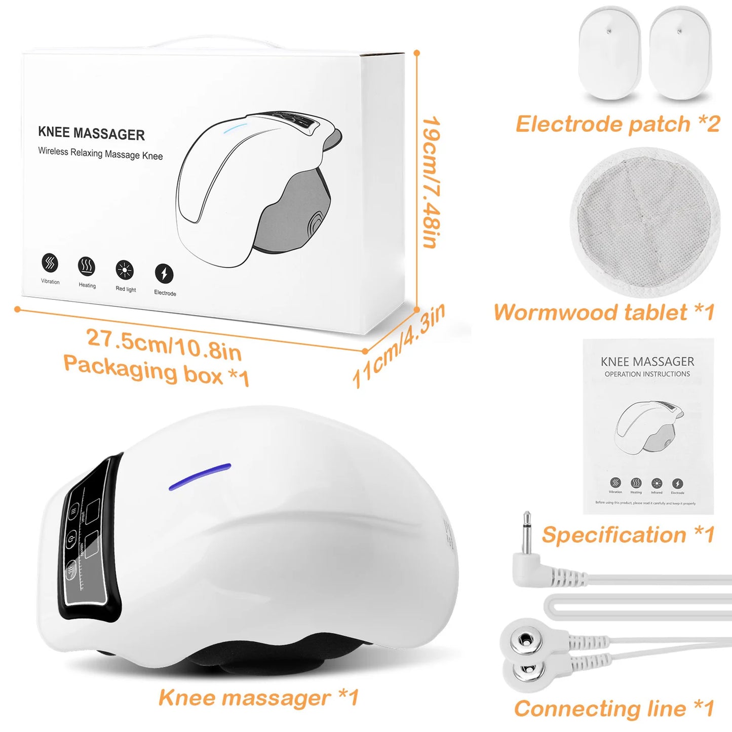 Knee Massage Device Electric Knee Massager Adjustable Temperature Vibration Cordless Knee Massager with LED Screen White