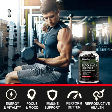 Black Maca & Ginseng Extract, Vitamin Supplement, Supports Energy, Muscle, Endurance, Athletic Performance, 120 Capsules