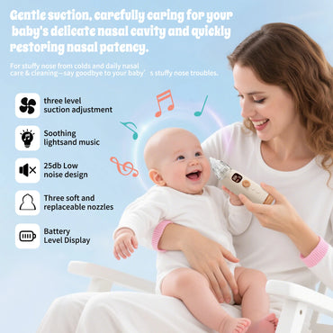Electric Baby Nose Vacuum Cleaner Adjustable Infant Nasal Aspirator Rechargeable with 3 Silicone Nozzles for Newborns Toddlers