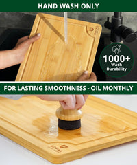 Wooden Cutting Boards for Kitchen Meal Prep & Serving - Bamboo Wood Serving Board Set with Deep Juice Groove Side Handles - Charcuterie & Chopping Butcher Block for Meat