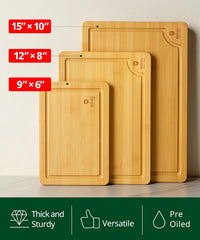 Wooden Cutting Boards for Kitchen Meal Prep & Serving - Bamboo Wood Serving Board Set with Deep Juice Groove Side Handles - Charcuterie & Chopping Butcher Block for Meat