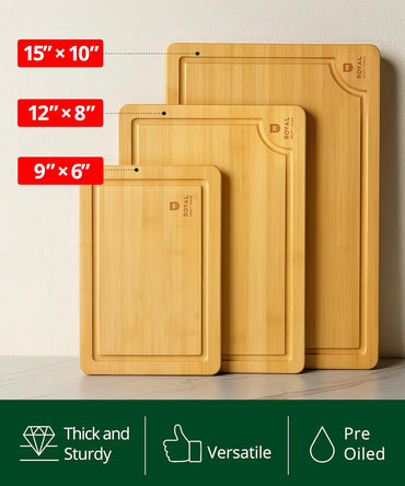 Wooden Cutting Boards for Kitchen Meal Prep & Serving - Bamboo Wood Serving Board Set with Deep Juice Groove Side Handles - Charcuterie & Chopping Butcher Block for Meat