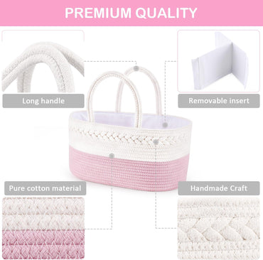 Diaper Caddy Organizer - Cotton Rope Nursery Storage Basket for Baby Essentials, Boys & Girls Shower Gift, Changing Table Organizer, Pink