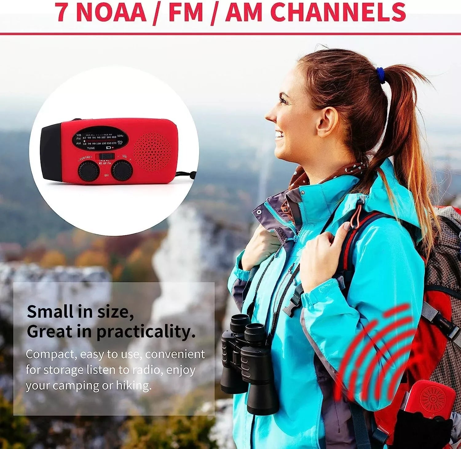 Emergency Radio Crank Solar Hand Weather 1000Mah Power Bank Charger Flash Light
