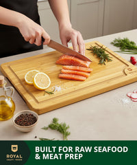 Wooden Cutting Boards for Kitchen Meal Prep & Serving - Bamboo Wood Serving Board Set with Deep Juice Groove Side Handles - Charcuterie & Chopping Butcher Block for Meat