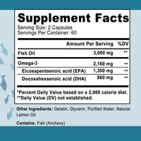 Omega 3 Fish Oil - Benefits The Cardiovascular System, Cognitive Function, and Learning Ability - 120 Capsules