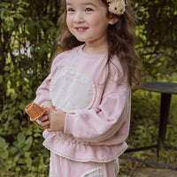 WT2768 Korean Style Spring Autumn Cute Rabbit Patch Lace Waist Short Sweatshirt for Girls Children's Clothing 2026 New Arrival