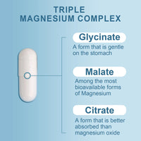 Triple Magnesium Complex - Malate + Glycinate + Citrate - High Absorption, Support Muscle, Bone & Nerves Health, 60 Capsules
