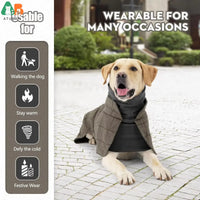 ATUBAN Warm Dog Coat English Plaid Dog Fleece Vest Windbreaker Jacket Winter Clothing Traction Eyelets Suitable for All Dog Type