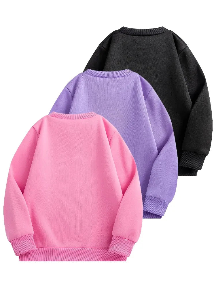 3-piece Set Spring Baby Girls Sweet Sweatshirts Kid Heart Printed Pullover Children Purple Black Pink Long Sleeve T-shirts Top