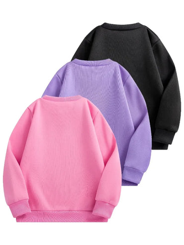 3-piece Set Spring Baby Girls Sweet Sweatshirts Kid Heart Printed Pullover Children Purple Black Pink Long Sleeve T-shirts Top