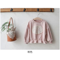 WT2768 Korean Style Spring Autumn Cute Rabbit Patch Lace Waist Short Sweatshirt for Girls Children's Clothing 2026 New Arrival