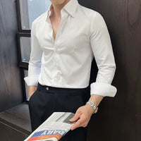 High-quality autumn men's new long-sleeve dark striped slim-fit shirt business casual formal workwear M-4XL