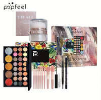 POPFEEL All-in-One Full Face Makeup Kit with Brush+Facial highlighter-Complete Beauty Set, Berry & Neutral Foundation, Blush, Ey