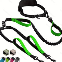 Multifunctional Double Ended Dog Traction Rope, Adjustable Hand Free Leash for Pet Fitness Running