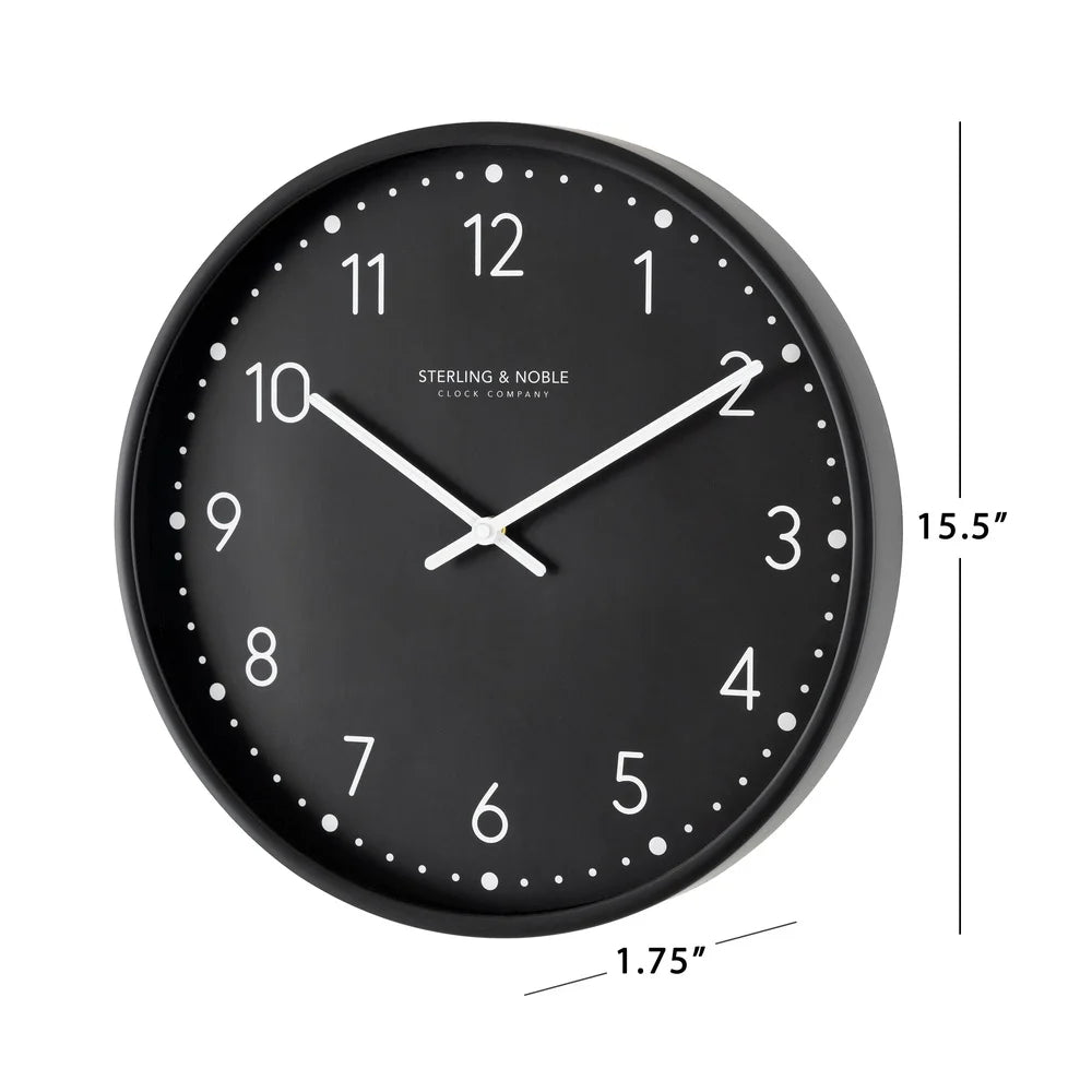 Modern Indoor Analog Wall Clock Quartz Movement Elegant Black Design Simple Arabic Numbers Easy to Hang Home Office Decor 15.5