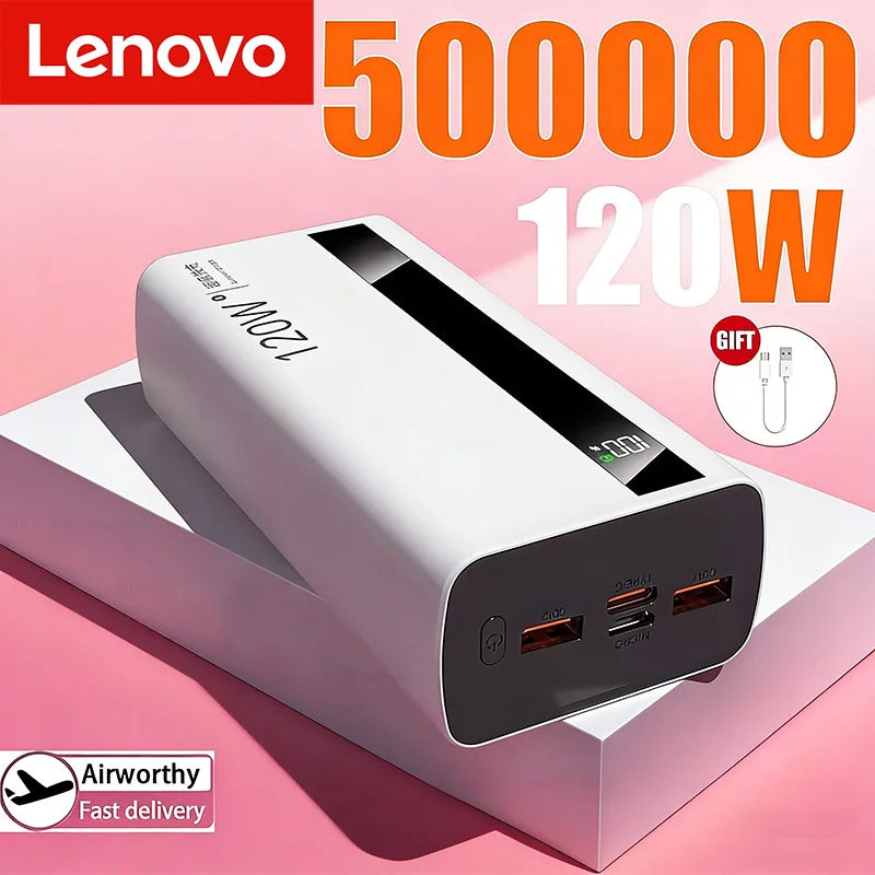 Lenovo 200000mAh Powerbank 120W Fast Charging Portable Battery Charger Ultra Capacity LED Digital Display For IPhone Samsung