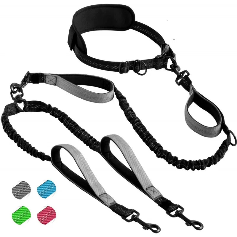 Multifunctional Double Ended Dog Traction Rope, Adjustable Hand Free Leash for Pet Fitness Running