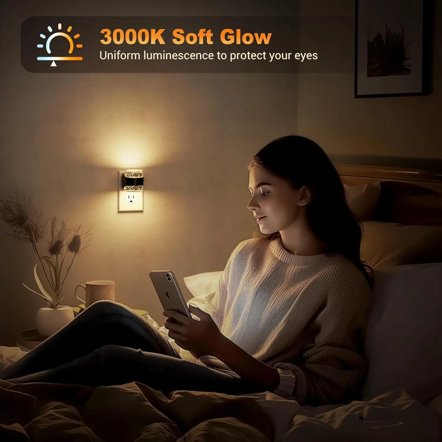 LED Bubble Night Light Plug-in Wall, 2 Pack with Dimmable Brightness & Dusk to Dawn Sensor for Bathroom Hallway Bedroom