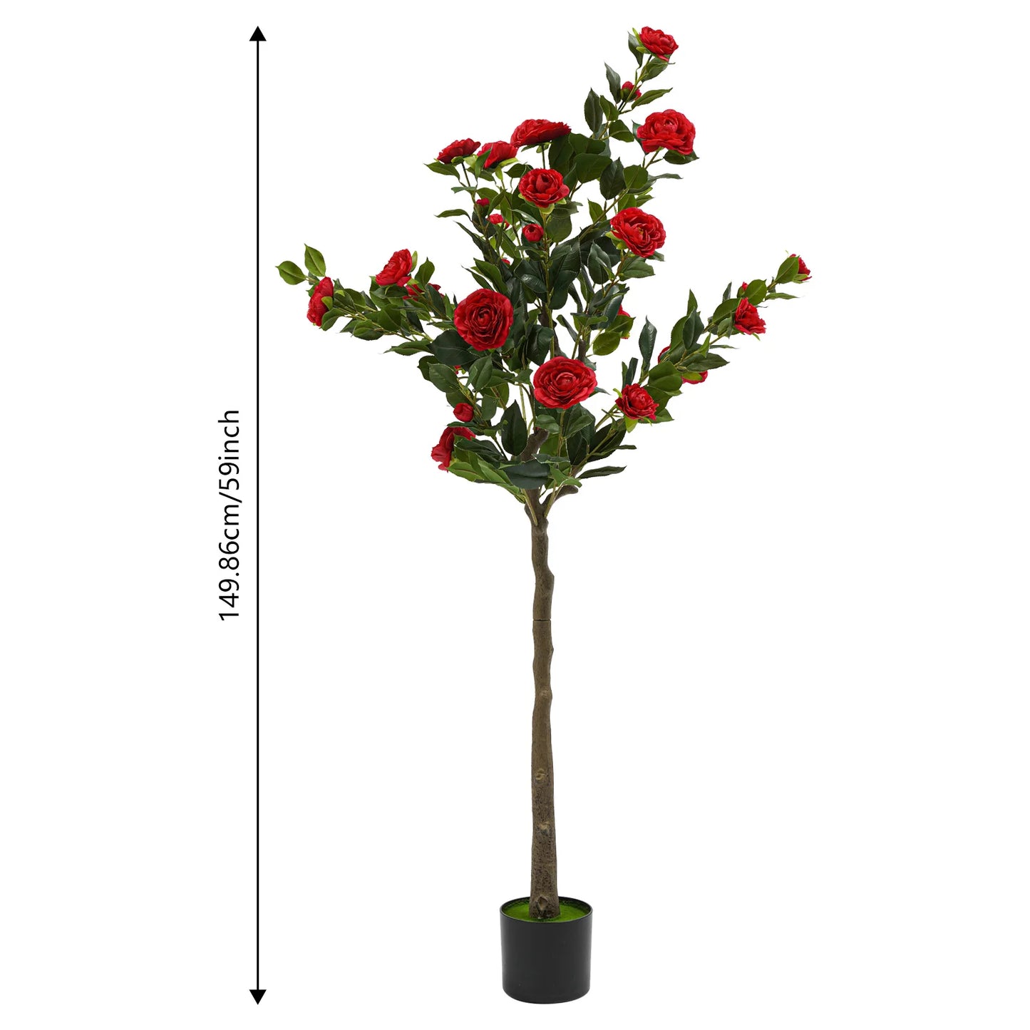 150cm Artificial Camellia Tree Camellia Plant in Pot with Red Flowers Red Artificial Camellia Trees for Living Rooms, Studies, B