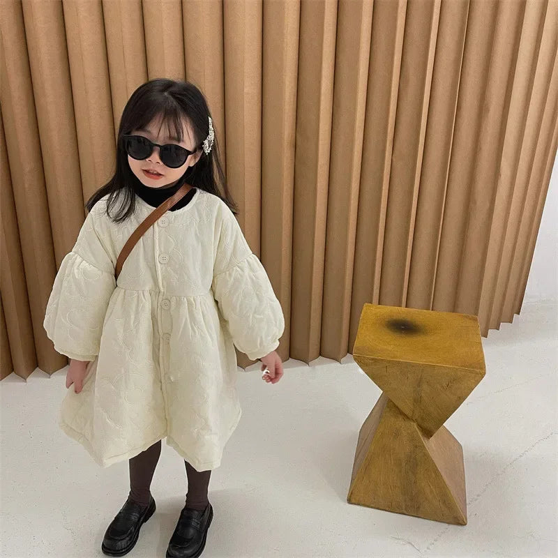 Children's Coats Autumn and Winter Coat with Floral Embroidery Puffed Sleeves Girls Coat Baby Girl Winter Clothes