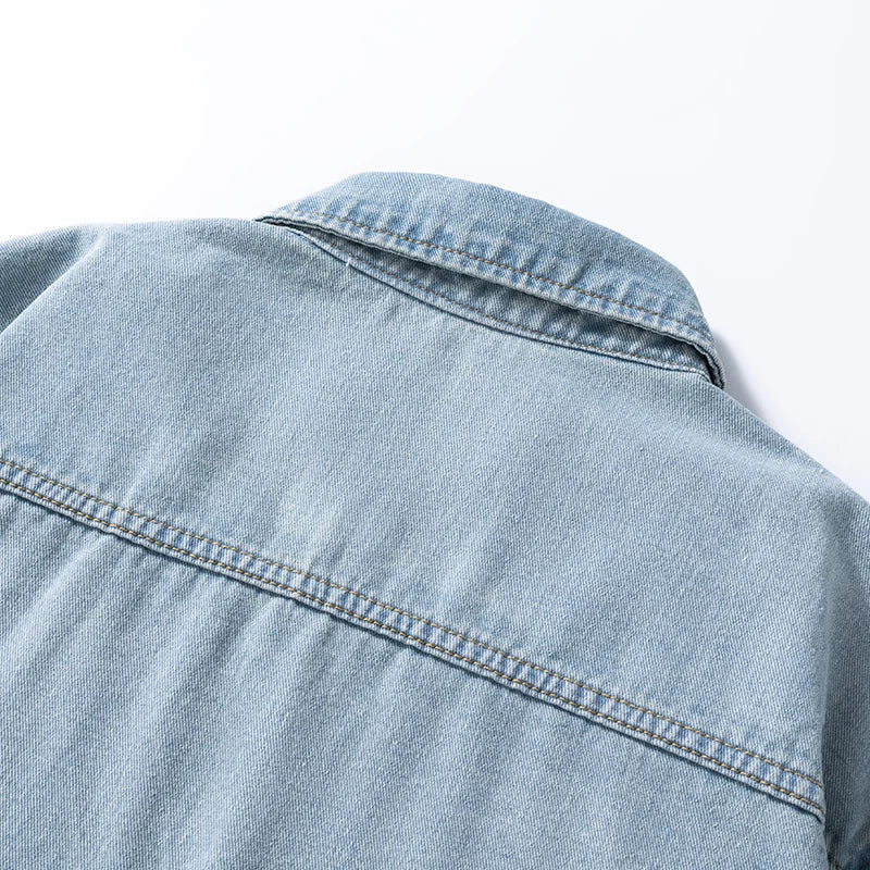 Vintage American-style men's versatile thin non-stretch denim loose-fitting shirt