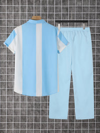2-Piece Printed Men's Summer Short-Sleeved Button-Down Shirt and Pants Set