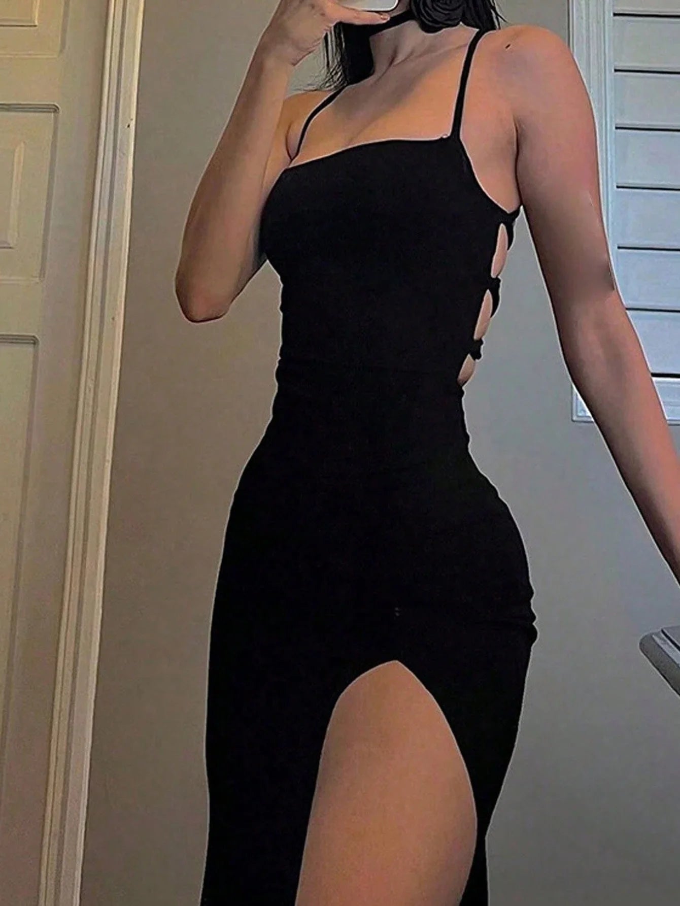 Sexy Solid Color Criss-Cross Backless High Slit Dress Summer Party