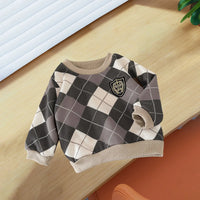 New Children's Warm Long-sleeves Boys And Girls Preppy Style Fashion Plaid T-shirt Kid's Clothing Knitwear Fleece-lined Top