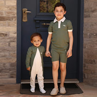 AA-SS26 Bow shabbos robe set family matching kds clothing olive leaf printed girls dresses boys shirt leggings baby romper