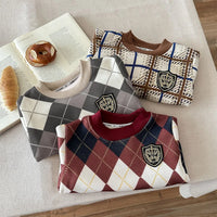 New Children's Warm Long-sleeves Boys And Girls Preppy Style Fashion Plaid T-shirt Kid's Clothing Knitwear Fleece-lined Top