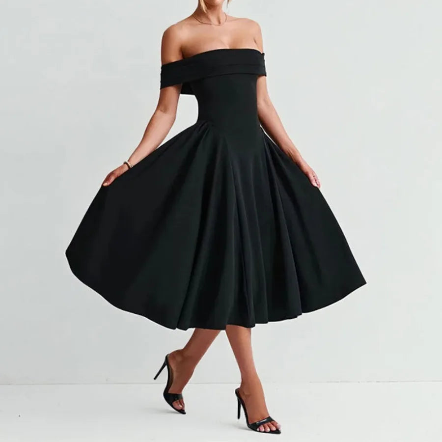 【New style】2026 spring new women's clothing - wish European and American dress fashionable off-the-shoulder sexy style pure col