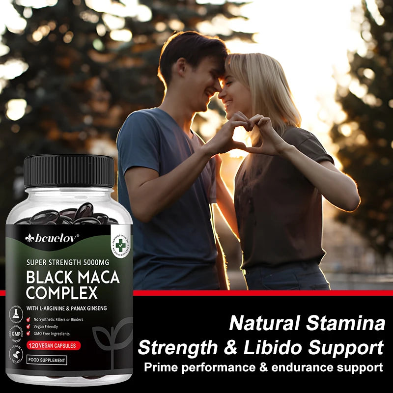 Black Maca & Ginseng Extract, Vitamin Supplement, Supports Energy, Muscle, Endurance, Athletic Performance, 120 Capsules