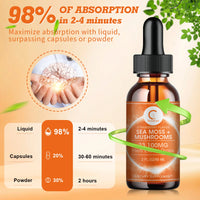GPGP GreenPeople 60ML Organic Sea Moss & Mushroom Drops Support Brain and Neural Health, Increase Memory, Improve Focus