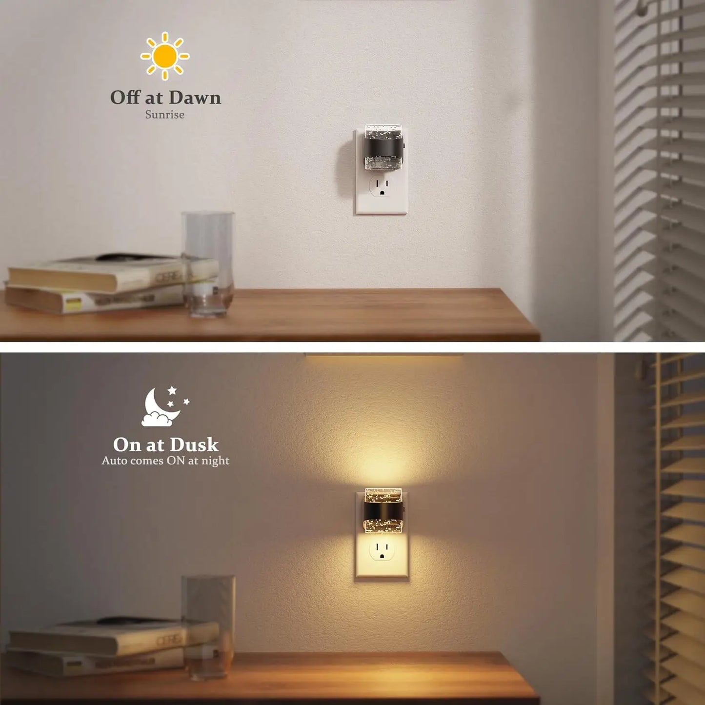 LED Bubble Night Light Plug-in Wall, 2 Pack with Dimmable Brightness & Dusk to Dawn Sensor for Bathroom Hallway Bedroom