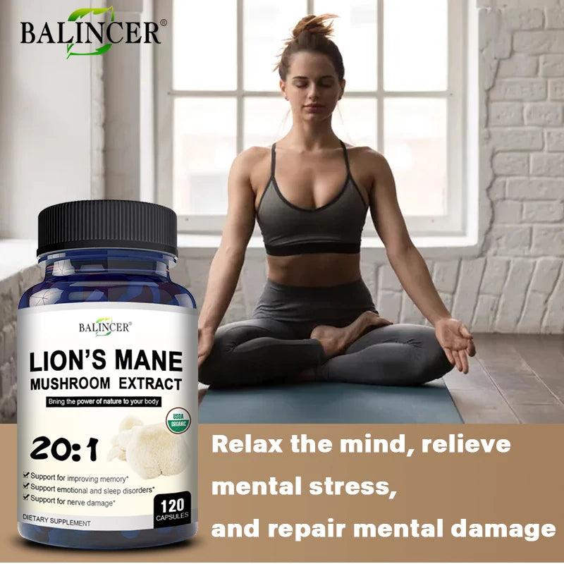 Lion's Mane Mushroom Extract Supplement for Mood and Sleep Health, Non-GMO, Gluten-free