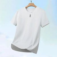 2025 New Men's Business Casual Three Button V-neck Short Sleeved T-shirt Korean Style Summer Comfortable Versatile Top