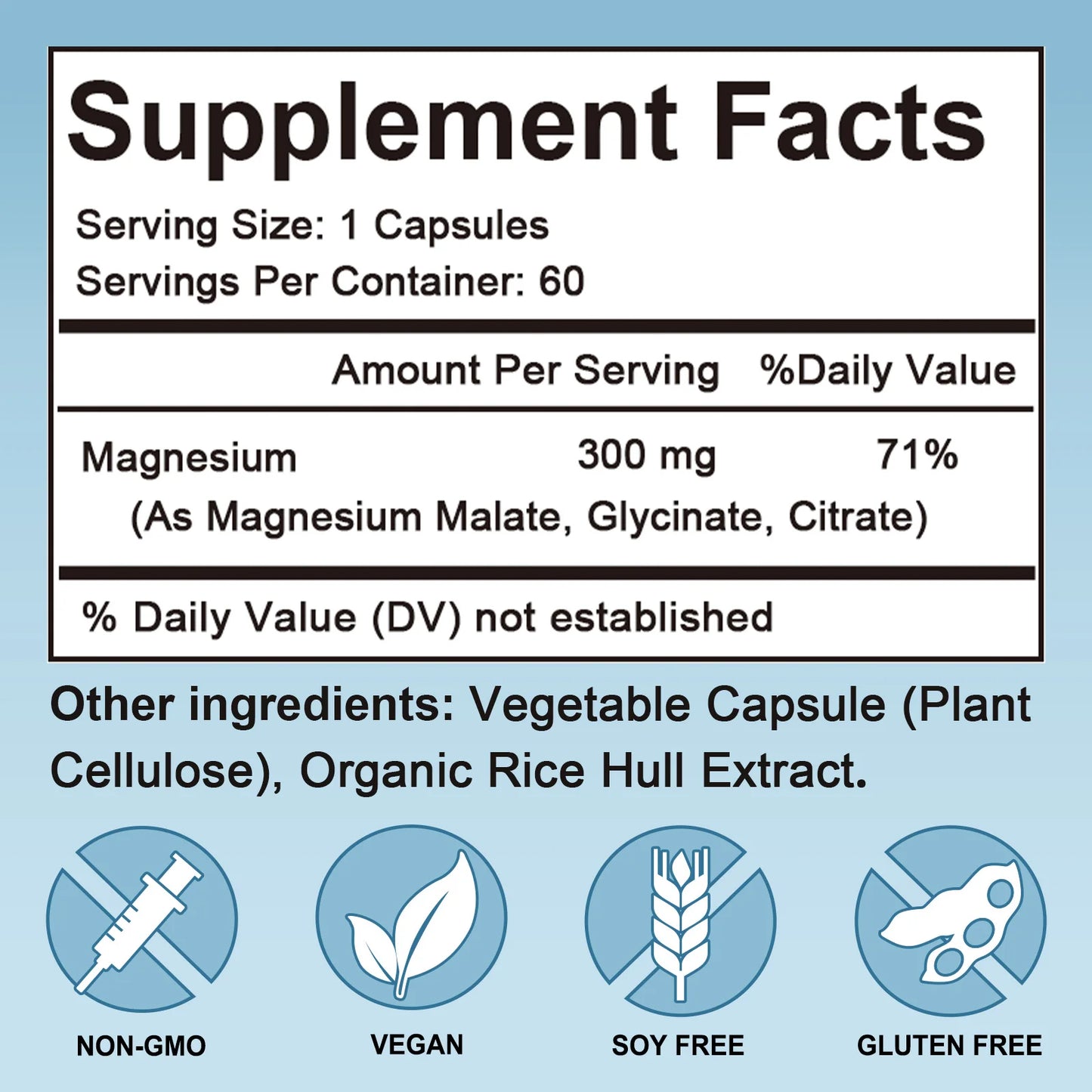 Triple Magnesium Complex - Malate + Glycinate + Citrate - High Absorption, Support Muscle, Bone & Nerves Health, 60 Capsules