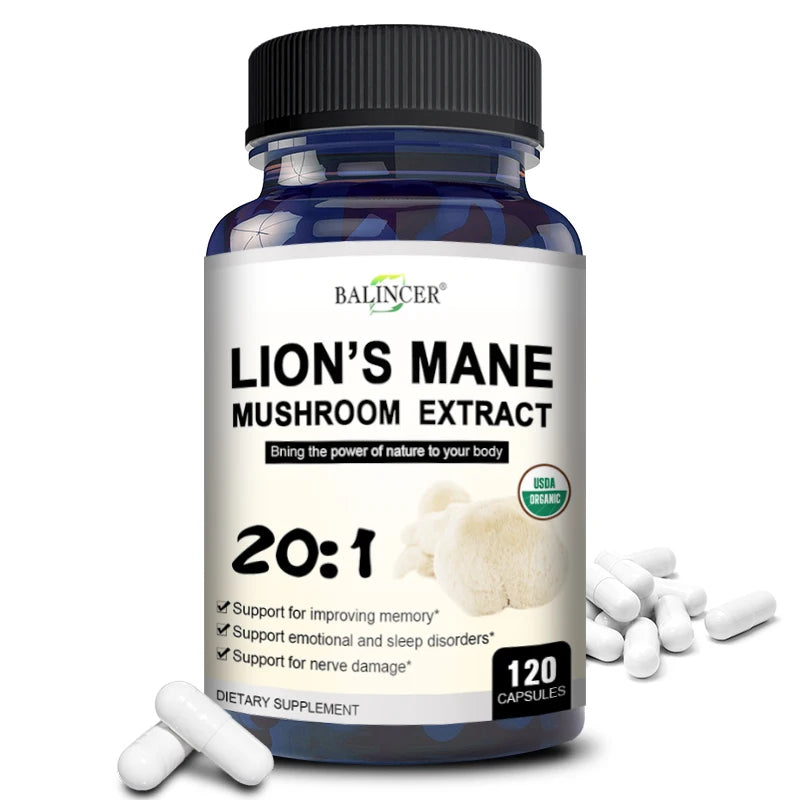 Lion's Mane Mushroom Extract Supplement for Mood and Sleep Health, Non-GMO, Gluten-free