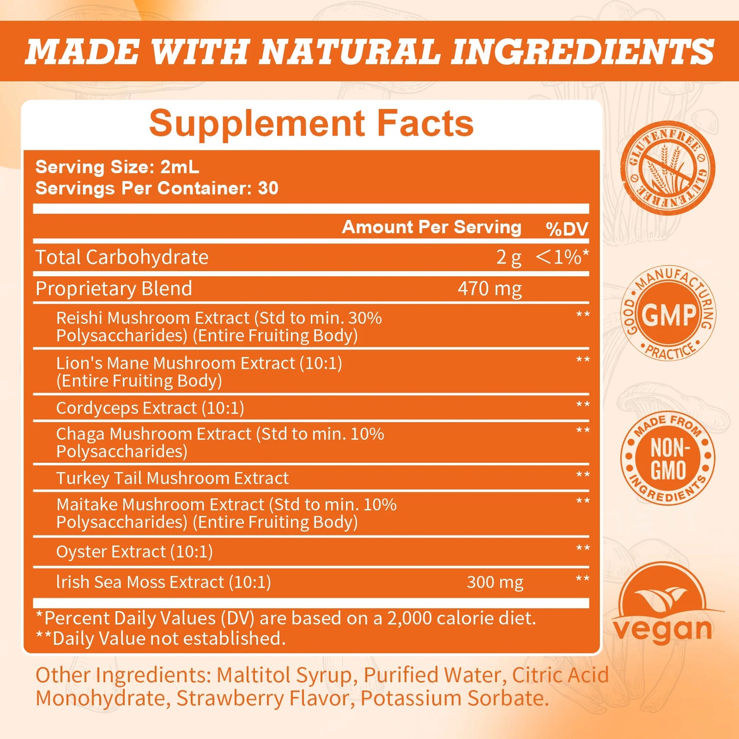 GPGP GreenPeople 60ML Organic Sea Moss & Mushroom Drops Support Brain and Neural Health, Increase Memory, Improve Focus