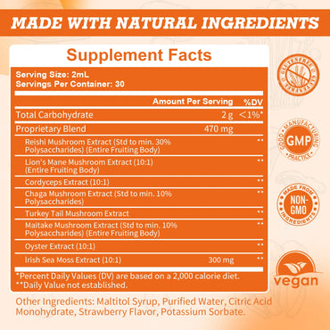 GPGP GreenPeople 60ML Organic Sea Moss & Mushroom Drops Support Brain and Neural Health, Increase Memory, Improve Focus