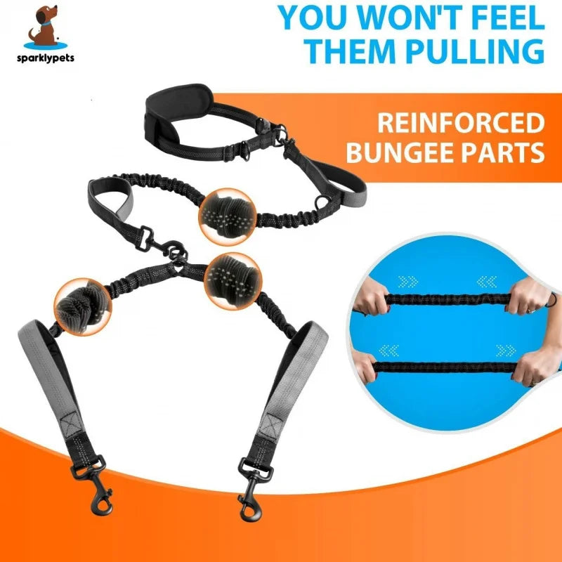 Multifunctional Double Ended Dog Traction Rope, Adjustable Hand Free Leash for Pet Fitness Running