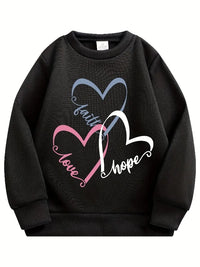 3-piece Set Spring Baby Girls Sweet Sweatshirts Kid Heart Printed Pullover Children Purple Black Pink Long Sleeve T-shirts Top