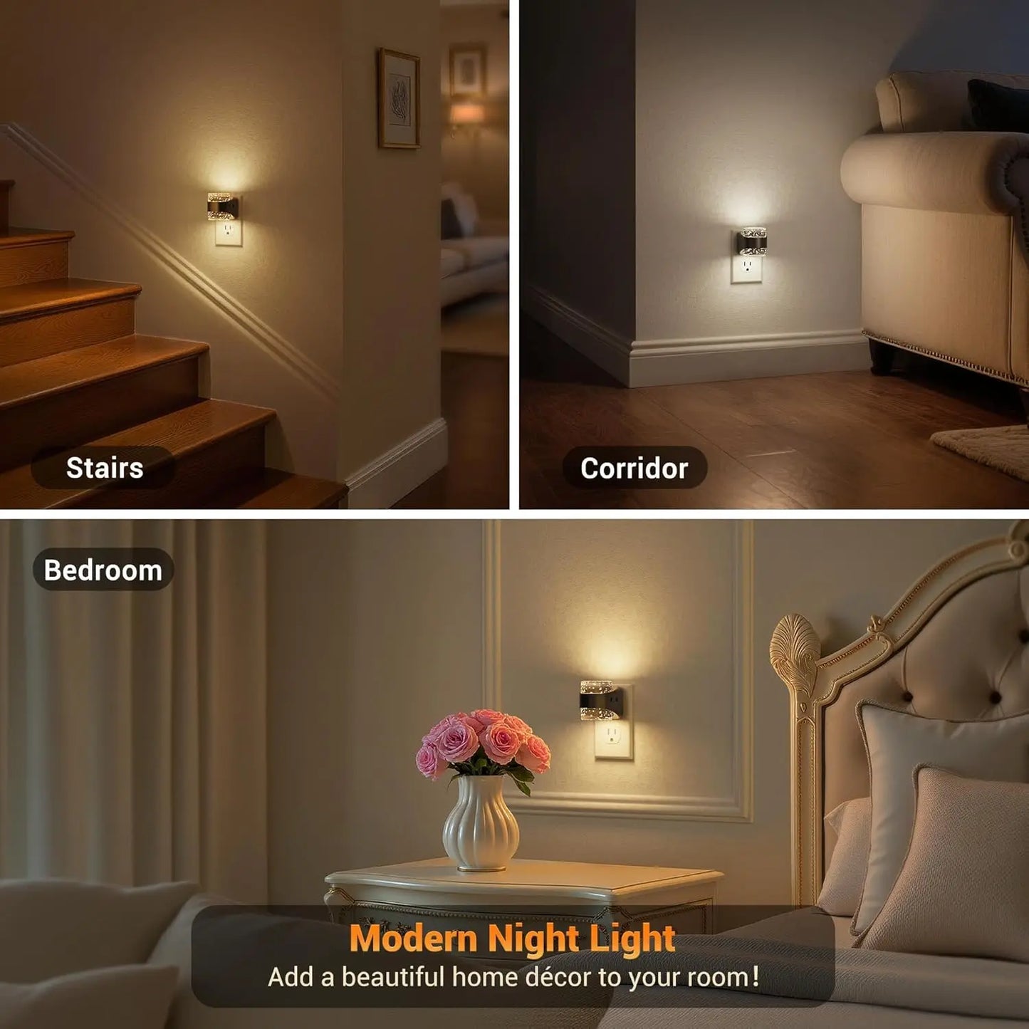 LED Bubble Night Light Plug-in Wall, 2 Pack with Dimmable Brightness & Dusk to Dawn Sensor for Bathroom Hallway Bedroom