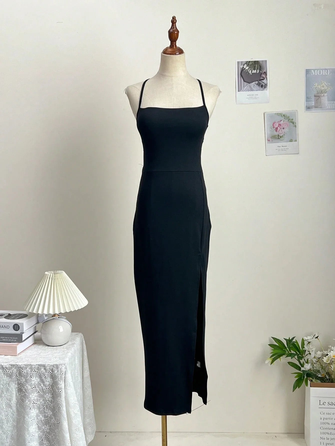 Sexy Solid Color Criss-Cross Backless High Slit Dress Summer Party